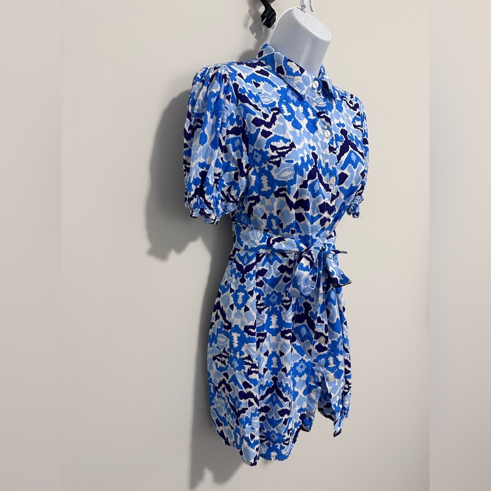 La Mer Luxe Blue and Black Button Down Patterned Mini Dress - Picture 3 of 8